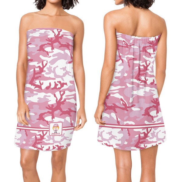 Pink Camo Custom Bath Wrap - Front & Back View