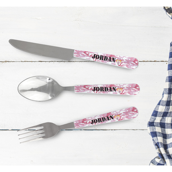 Pink Camo Cutlery Set - w/ PLATE