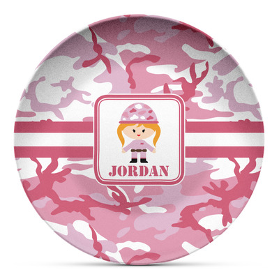 Pink Camo Microwave Safe Plastic Plate - Composite Polymer (Personalized)