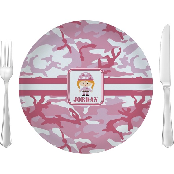 Custom Pink Camo 10" Glass Lunch / Dinner Plates - Single or Set (Personalized)