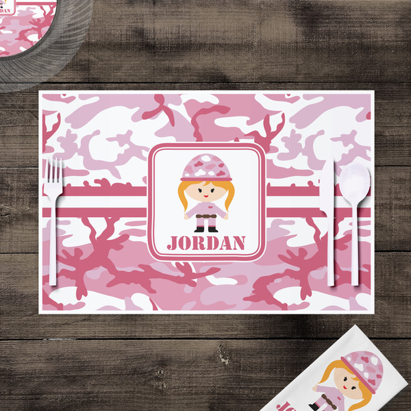 Pink Camo Disposable Paper Placemat - In Context