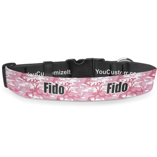 Custom Pink Camo Deluxe Dog Collar - Small (8.5" to 12.5") (Personalized)