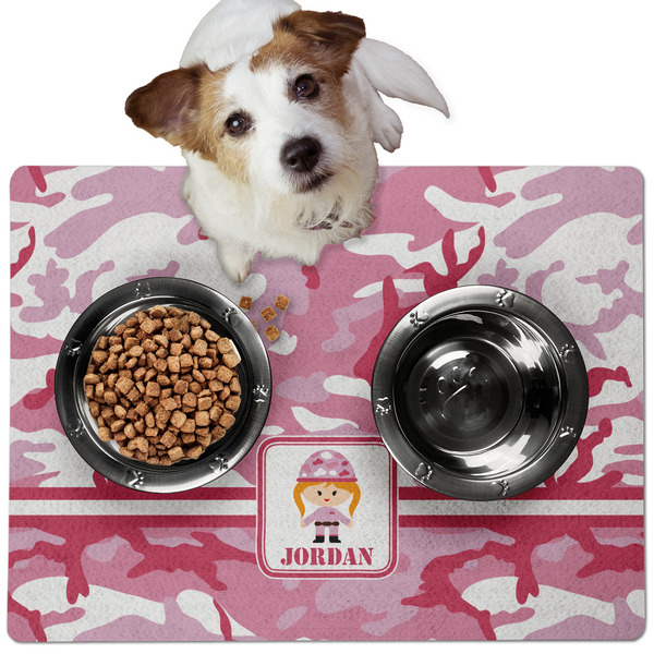 Custom Pink Camo Dog Food Mat - Medium w/ Name or Text