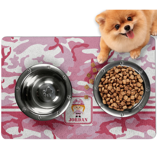 Custom Pink Camo Dog Food Mat - Small w/ Name or Text