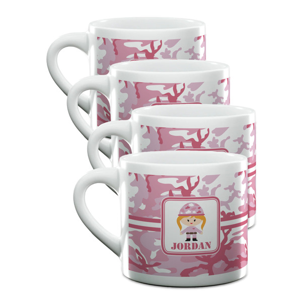 Custom Pink Camo Double Shot Espresso Cups - Set of 4 (Personalized)