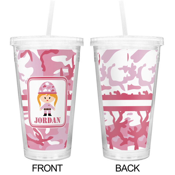 Pink Camo Double Wall Tumbler with Straw - Approval