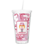 Pink Camo Double Wall Tumbler with Straw (Personalized)