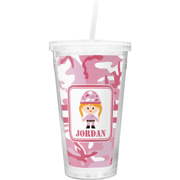 Custom Pink Camo Double Wall Tumbler with Straw (Personalized)