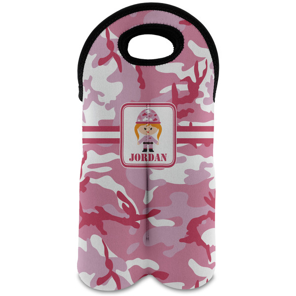 Custom Pink Camo Wine Tote Bag (2 Bottles) (Personalized)