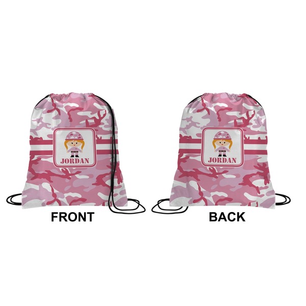 Pink Camo Drawstring Backpack Front & Back Small