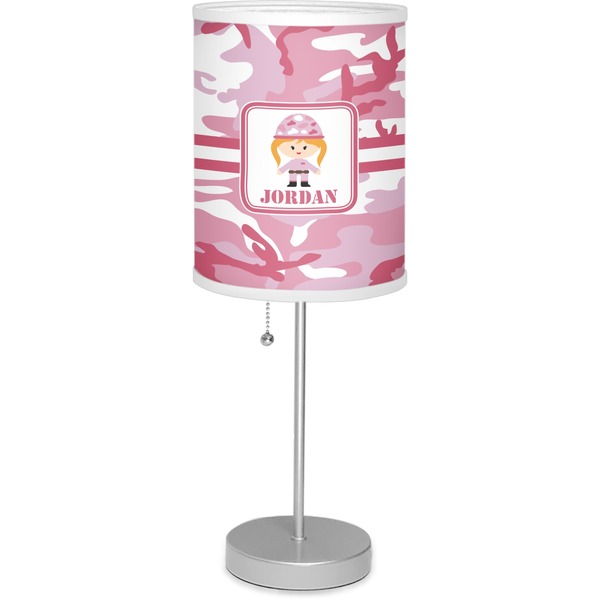 Custom Pink Camo 7" Drum Lamp with Shade Linen (Personalized)