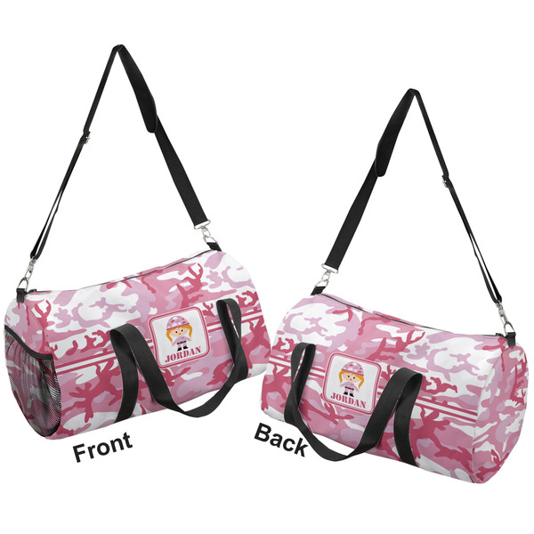 Pink Camo Duffle bag small front and back sides