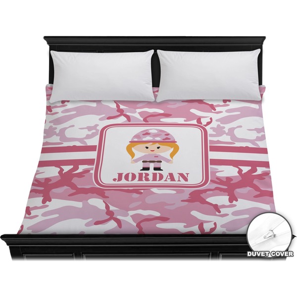 Custom Pink Camo Duvet Cover - King (Personalized)