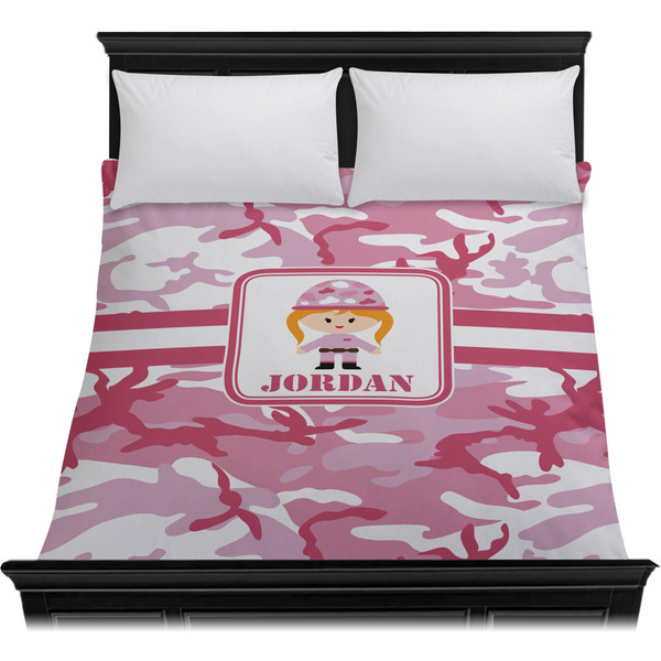 Pink Camo Duvet Cover - Queen - On Bed - No Prop
