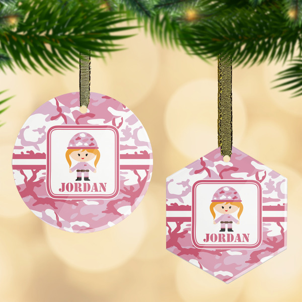 Custom Pink Camo Flat Glass Ornament w/ Name or Text