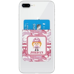 Pink Camo Genuine Leather Adhesive Phone Wallet (Personalized)