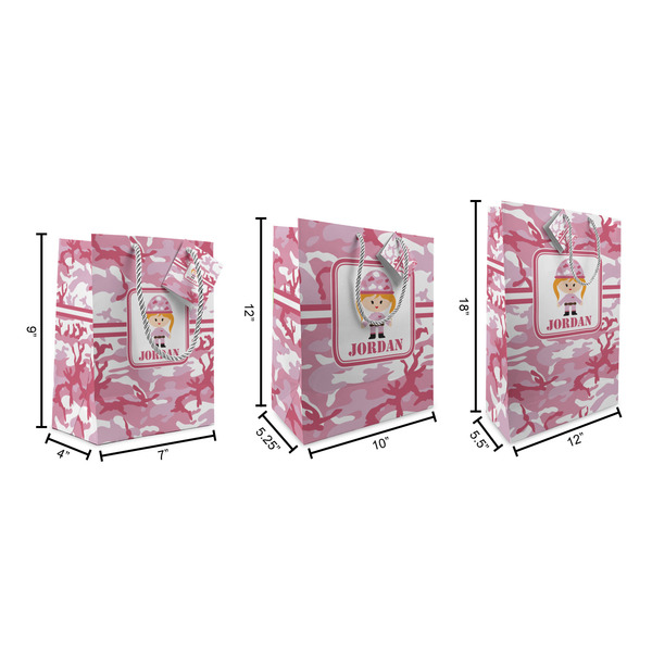 Pink Camo Gift Bags - All Sizes - Dimensions