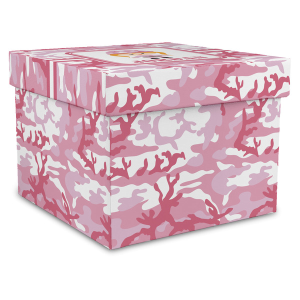 Custom Pink Camo Gift Box with Lid - Canvas Wrapped - XX-Large (Personalized)