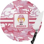 Pink Camo Round Glass Cutting Board (Personalized)