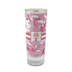 Pink Camo 2 oz Shot Glass - Glass with Gold Rim (Personalized)