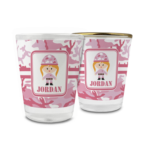 Custom Pink Camo Glass Shot Glass - 1.5 oz (Personalized)