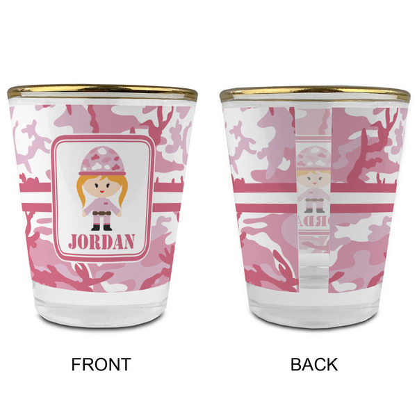Pink Camo Glass Shot Glass - with gold rim - APPROVAL