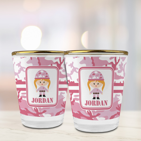 Pink Camo Glass Shot Glass - with gold rim - LIFESTYLE