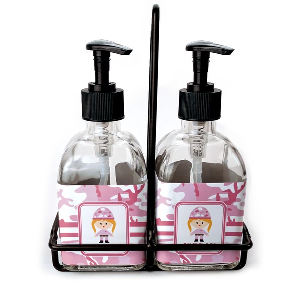 Custom Pink Camo Glass Soap & Lotion Bottle Set (Personalized)