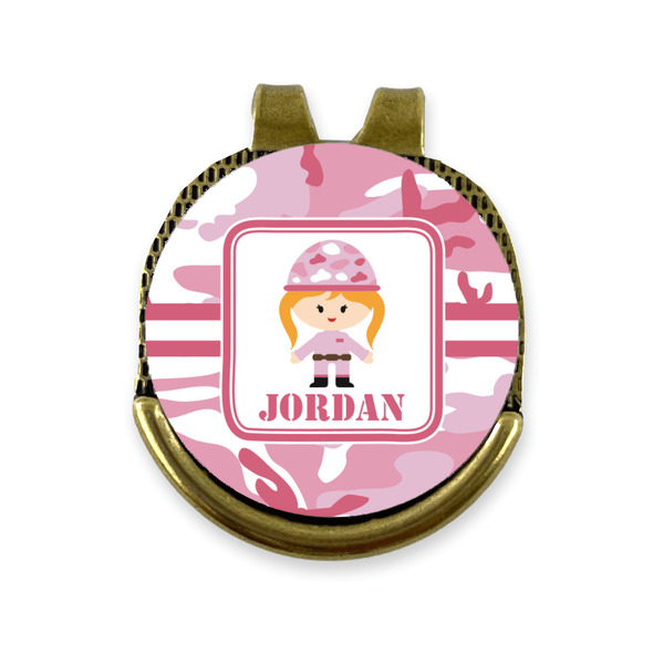 Custom Pink Camo Golf Ball Marker - Hat Clip - Gold