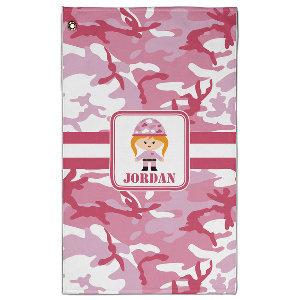 Custom Pink Camo Golf Towel - Poly-Cotton Blend - Large w/ Name or Text