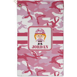 Pink Camo Golf Towel - Poly-Cotton Blend - Small w/ Name or Text