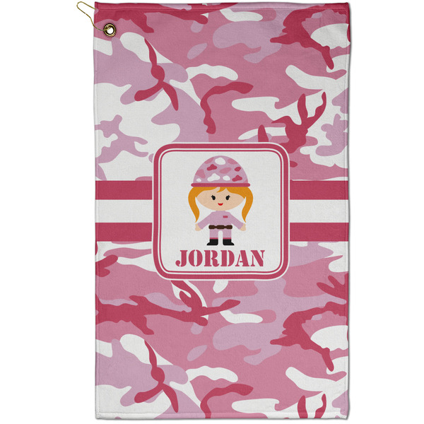 Custom Pink Camo Golf Towel - Poly-Cotton Blend - Small w/ Name or Text