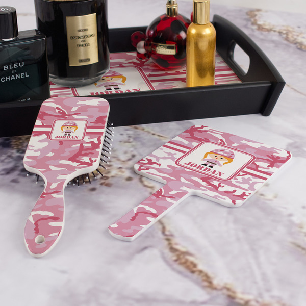 Pink Camo Hair Brush and Hand Mirror - Bathroom Scene