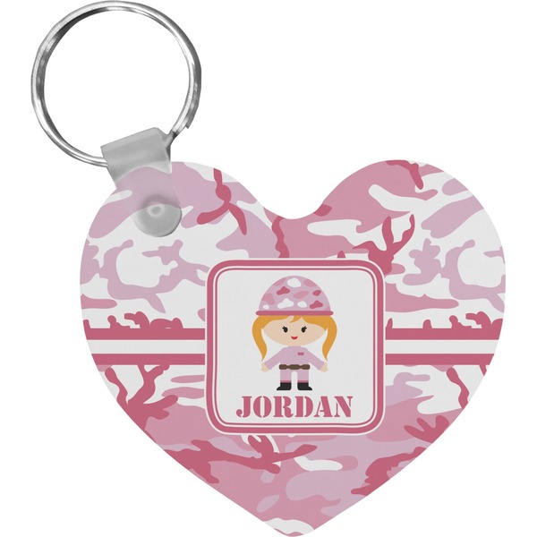 Custom Pink Camo Heart Plastic Keychain w/ Name or Text