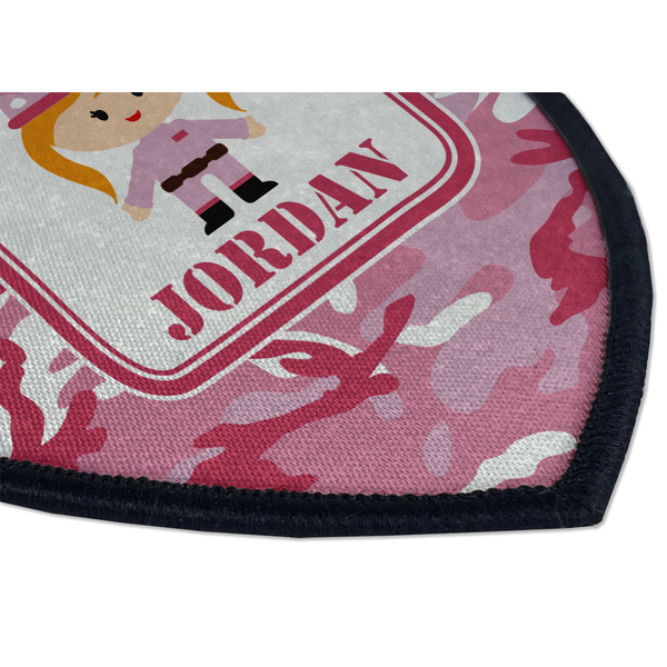 Pink Camo Iron on Shield 3 Detail