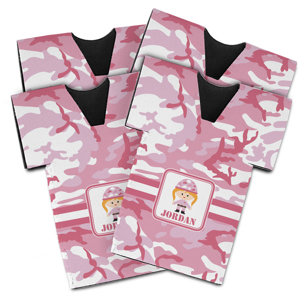 Custom Pink Camo Jersey Bottle Cooler - Set of 4 (Personalized)