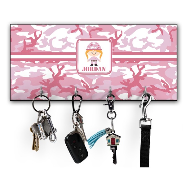 Custom Pink Camo Key Hanger w/ 4 Hooks w/ Graphics and Text