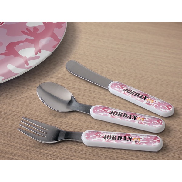 Pink Camo Kids Flatware w/ Plate