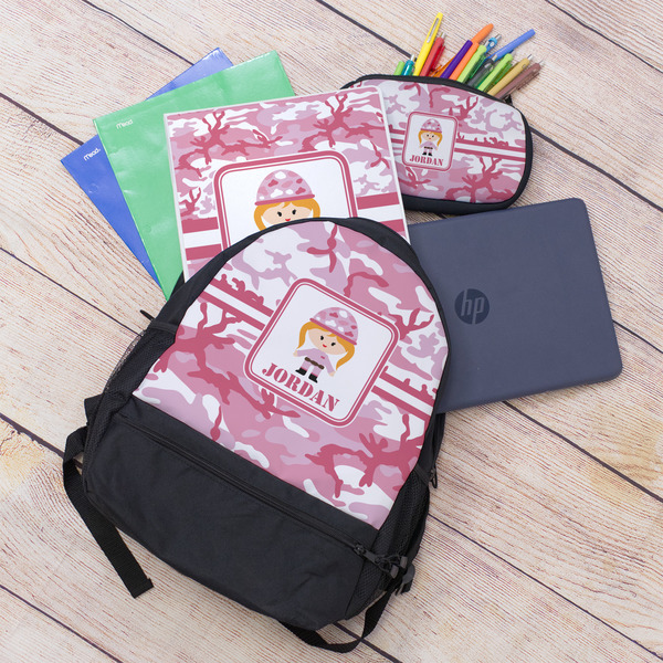 Pink Camo Large Backpack - Black - With Stuff