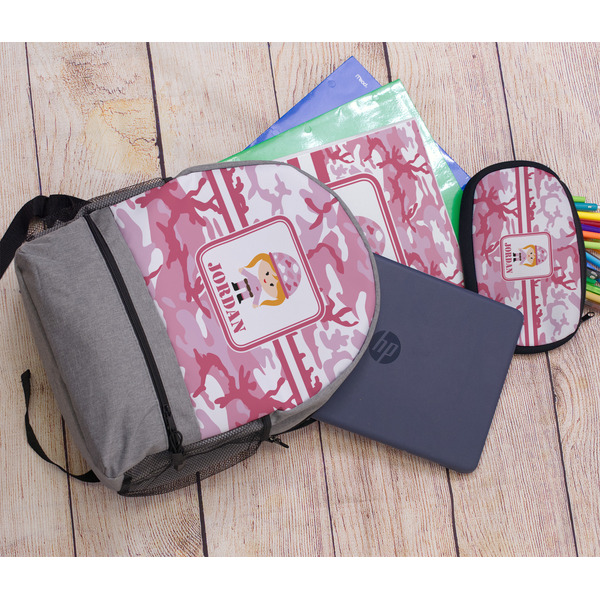 Pink Camo Large Backpack - Gray - With Stuff
