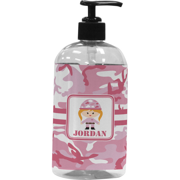 Custom Pink Camo Plastic Soap / Lotion Dispenser (16 oz - Large - Black) (Personalized)