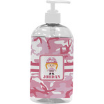 Pink Camo Plastic Soap / Lotion Dispenser (16 oz - Large - White) (Personalized)