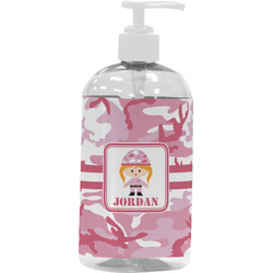 Pink Camo Plastic Soap / Lotion Dispenser (16 oz - Large - White) (Personalized)
