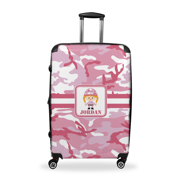 Custom Pink Camo Suitcase - 28" Large - Checked w/ Name or Text