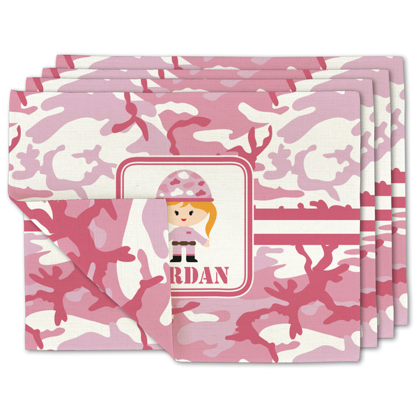 Custom Pink Camo Double-Sided Linen Placemat - Set of 4 w/ Name or Text