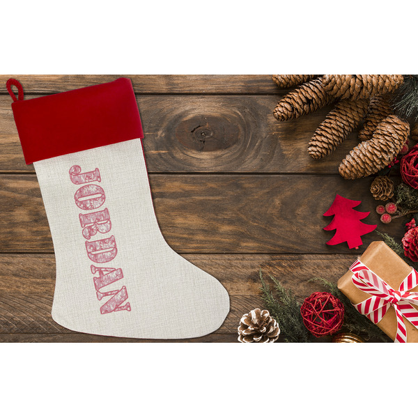 Pink Camo Linen Stocking w/Red Cuff - Flat Lay (LIFESTYLE)