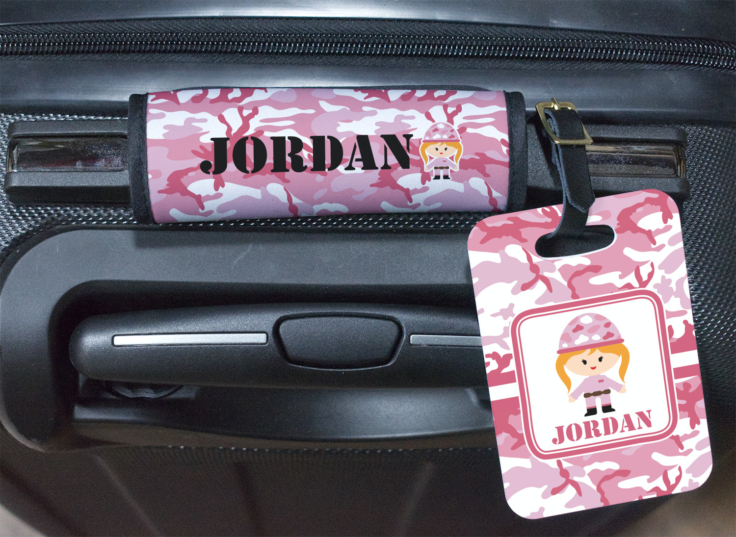 Custom Pink Camo Plastic Luggage Tag (Personalized)
