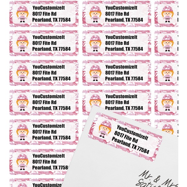 Pink Camo Mailing Label on Envelope - Multiple Labels