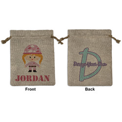 Pink Camo Medium Burlap Gift Bag - Front & Back (Personalized)