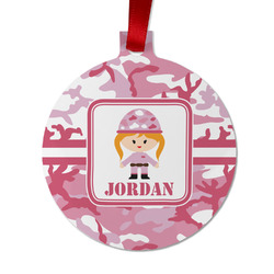 Pink Camo Metal Ball Ornament - Double Sided w/ Name or Text